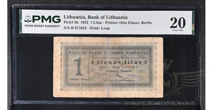 #5 1922 m. 1 laikinasis litas B serija PMG20