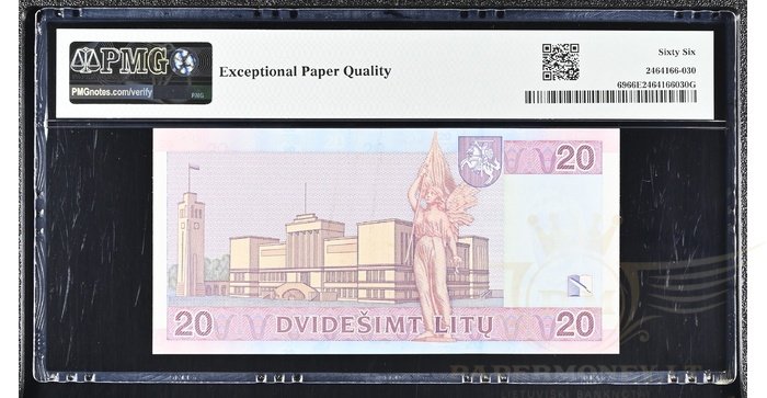 #69 2007 m. 20 litų AA serija PMG66 UNC !