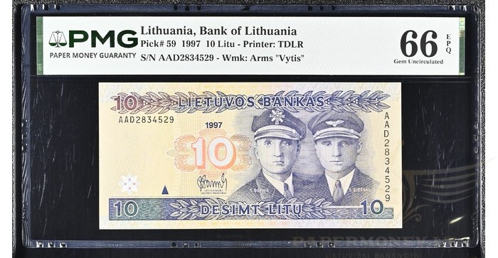 #59 1997 m. 10 litų  AAD serija PMG66!