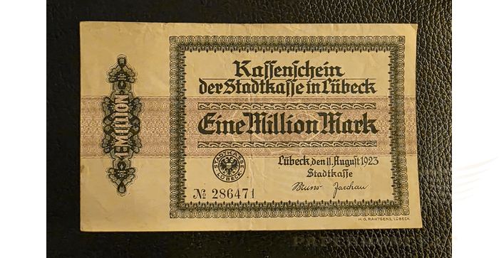 Vokietija 1923 1  milijonas markių VF - Lübeck/ Stadtkasse, 1.000.000 Mark, 1923 Germany, VF
