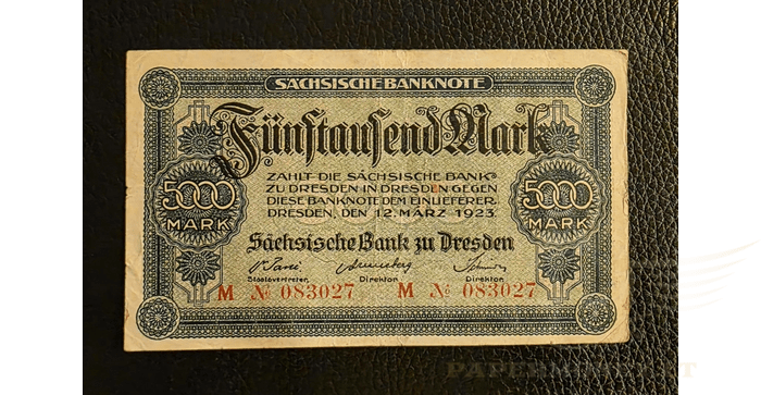 Vokietija 1923, 5000 markių VF - Germany , Dresden, 5000 Mark, 1923 VF