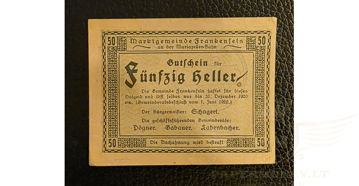 Austrija 1920 50 helerių XF -  Austria Frankenfels, 50 Heller, 1920, xf