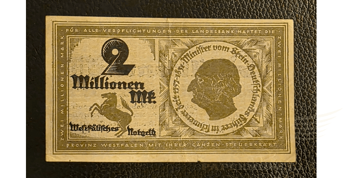 Vokietija 1923, 2 milijonai markių VF - Münster/ Landesbank der Provinz Westfalen, 2.000.000 Mark, 1923 Germany, VF