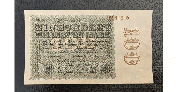 Vokietija 1923, 100 milijonų markių aUNC -  Germany 100.000.000 mark 1923. AU. P-107