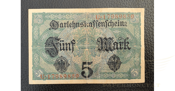 Vokietija 1917 5 markės VF - Germany 5 mark 1917. VF. P-56