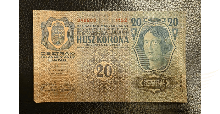 Austrija 1913 20 kronų VF -  1913 AUSTRIA 20 Kronen banknote - Pick #13, VF