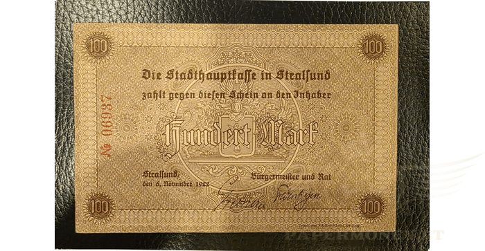 Vokietija 1922, 100 markių aUNC - Germany, Stralsund/ Stadt, 100 Mark, 1922, aUNC
