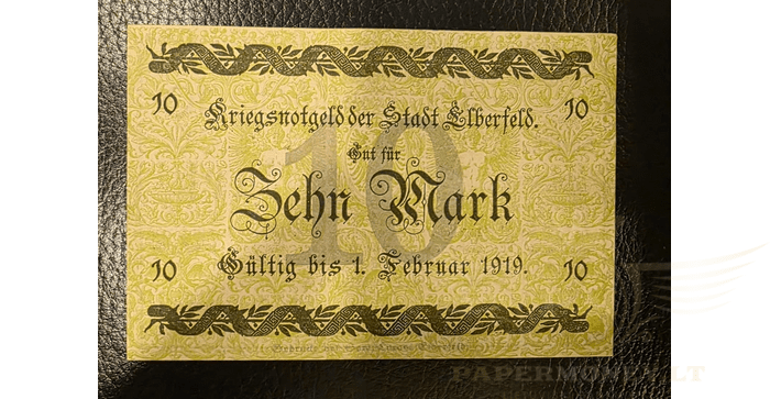 Vokietija 1918 10 markių aUNC - 1918 Germany ELBERFELD 10 Mark Banknote / Notgeld aUNC