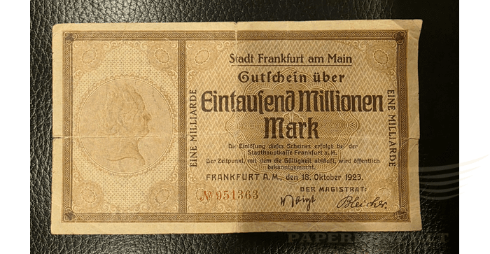 Vokietija 1923, 1 milijardas markių VF - Germany Frankfurt Banknote 1.000.000.000 Mark Paper Money 1923 Circulated