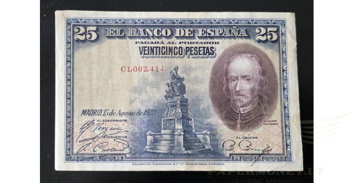 Ispanija  25 pesetos, VF, 1928