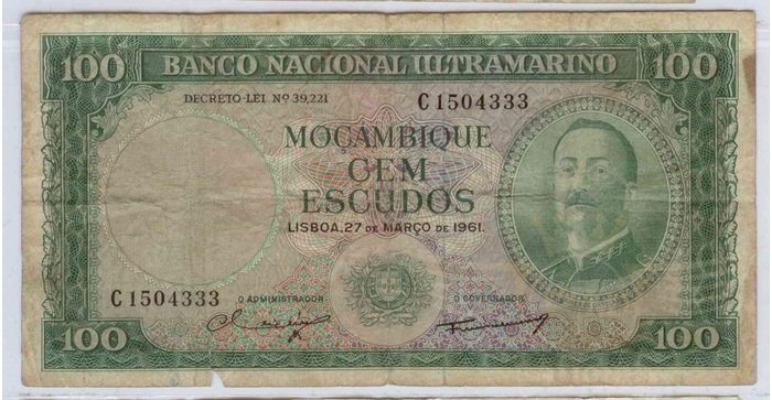 Mozambique Ultramarino 1961 100 escudos without overprint F