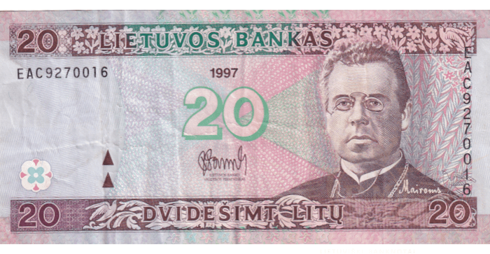 #60 1997 m. 20 litų  EAC serija VF !