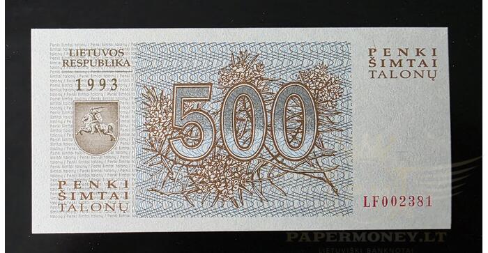 #46 1993 m. 500 talonų LF serija UNC!