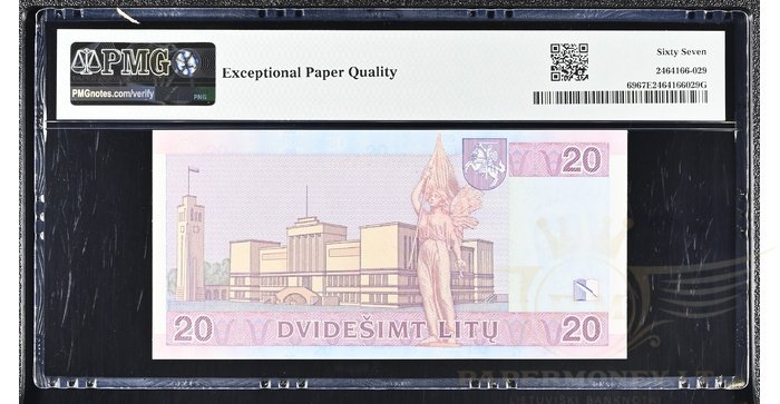 #69 2007 m. 20 litų AD serija PMG67 UNC !