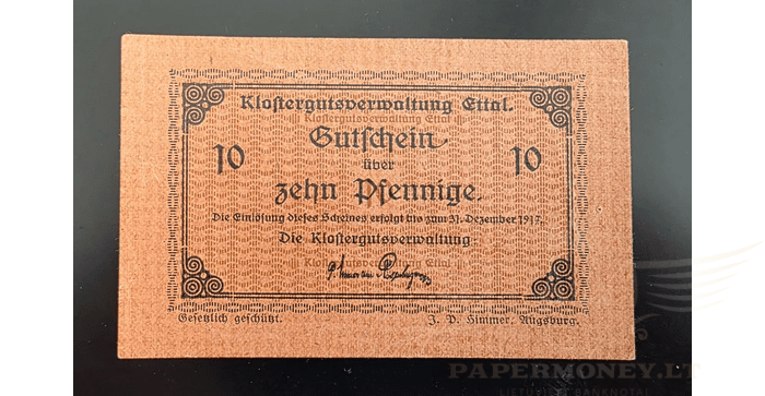 Vokietija 1917 10 pfenigių XF - Germany Notgeld Ettal 1917, 10 Pfennig, XF