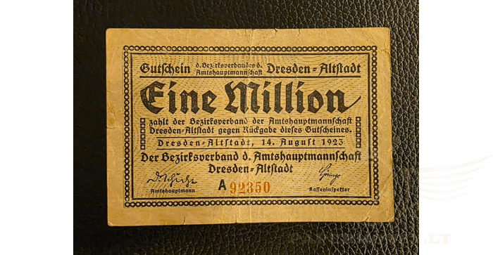 Vokietija 1923 1 milijonas markių VF - GERMANY BANKNOTE 1 MILLION MARK DRESDEN 1923, VF