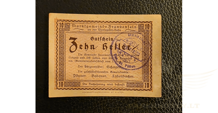 Austrija 1920 10 helerių aUNC -  Austria Frankenfels, 10 Heller, 1920, aunc