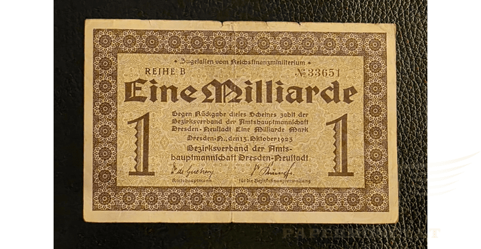Vokietija 1923, 1 milijardas markių VF - Germany Dresden Neustadt Eine Milliarde Mark 1923, VF