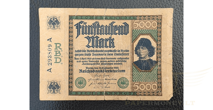 Vokietija 1922, 5000 markių VF - 5000 Mark, 1922 Germany, VF