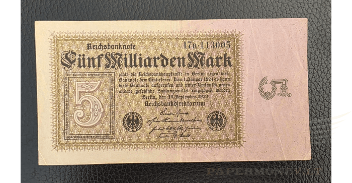 Vokietija 1923, 5 miliardai markių VF - 1923 GERMANY REICHSBANKNOTE 5 BILLION MARK, VF