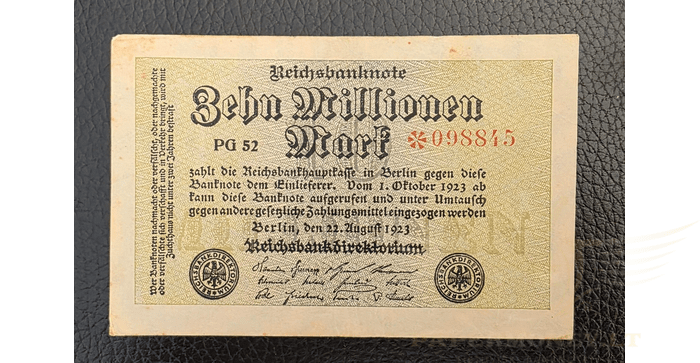 Vokietija 1923, 10 milijonų markių VF -  Germany 10.000.000 mark 1923. VF. P-106