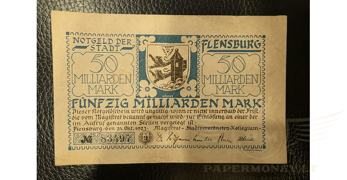 Vokietija 1923, 50 milijardų markių VF -  GERMANY 50 Milliarden Mark 1923 Notgeld Stadt Flensburg VF