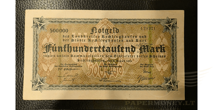 Vokietija 1923, 500 000 markių aUNC - 1923 Germany RECLINGHAUSEN 500.000 Mark Banknote / Notgeld, aunc