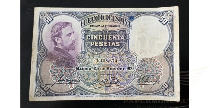 Ispanija  50 pesetų, VF, 1931
