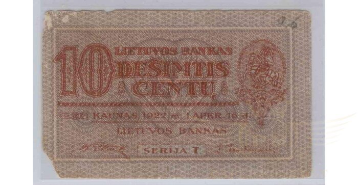 #10 1922 m. 10 centų serija T, VF!