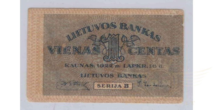 #7 1922 m. 1 centas serija B, VF!