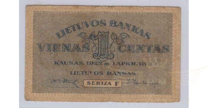 #7 1922 m. 1 centas serija F, VF!