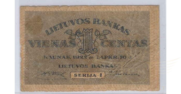 #7 1922 m. 1 centas serija I, F!