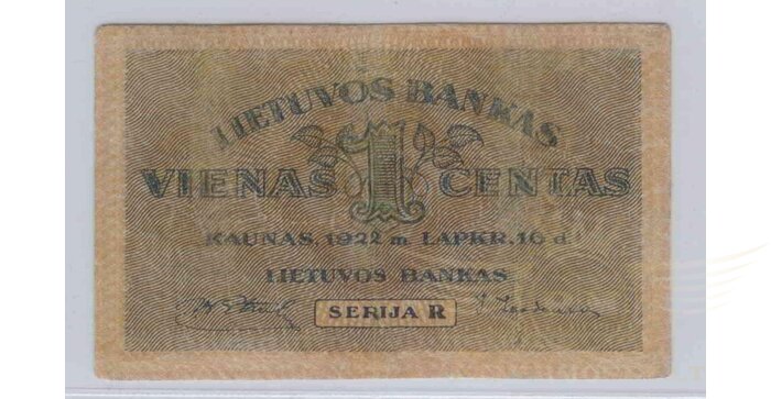 #7 1922 m. 1 centas serija R, VF!