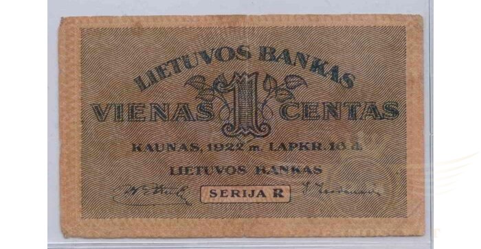 #7 1922 m. 1 centas serija R, VF!