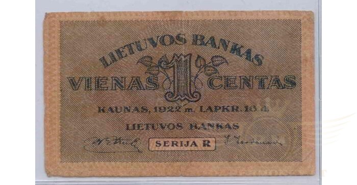 #7 1922 m. 1 centas serija R, VF!