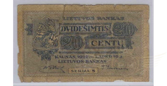 #11 1922 m. 20 centų serija S, F!