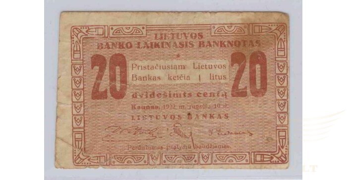 #3 1922 m. 09 mėn. 20 laikinųjų centų VF!