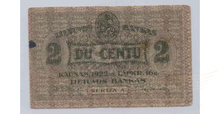 #8 1922 m. 2 centai serija A, VF!