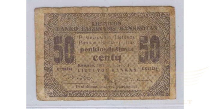 #3 1922 m. 09 mėn. 50 laikinųjų centų F/VF!