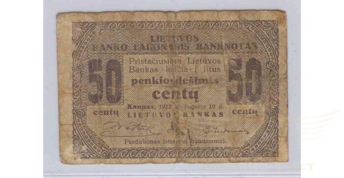 #3 1922 m. 09 mėn. 50 laikinųjų centų F/VF!