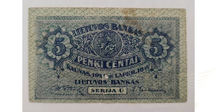 #9 1922 m. 5 centai serija U, VF!