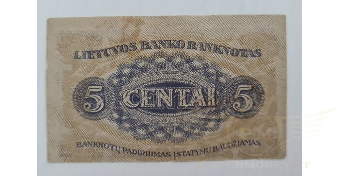 #9 1922 m. 5 centai serija U, VF!