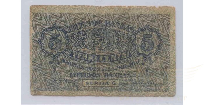 #9 1922 m. 5 centai serija G, VF!