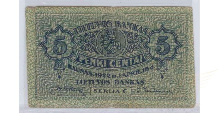 #9 1922 m. 5 centai serija C, VF!