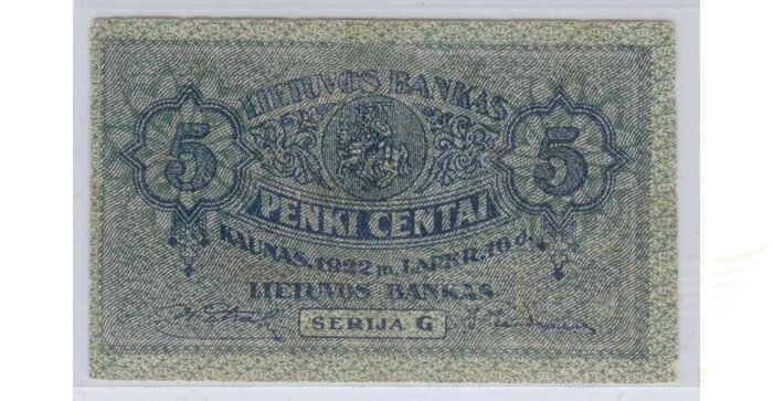 #9 1922 m. 5 centai serija G, VF!