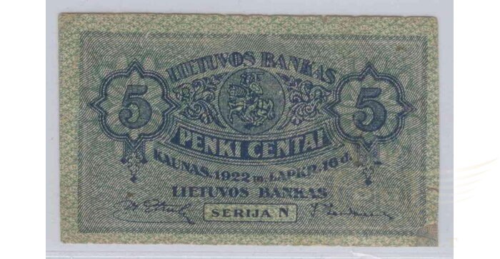 #9 1922 m. 5 centai serija N, VF!