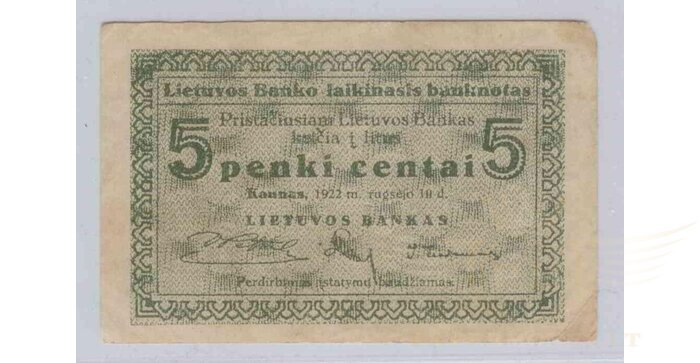 #2 1922 m. 09 mėn. 5 laikinieji centai VF!