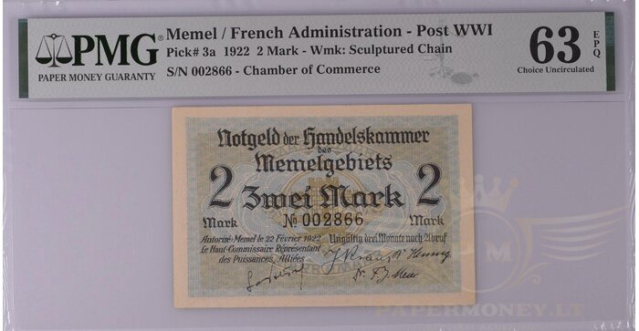 1922 m. 2 Memel markės PMG63!