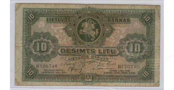 #23 1927 m. 10 litų serija B, VF !