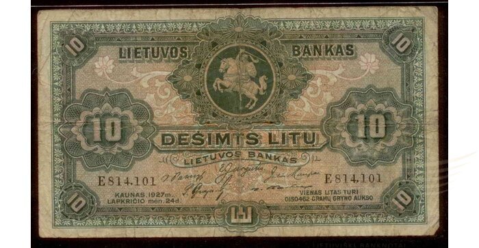 #23 1927 m. 10 litų serija E, VF !